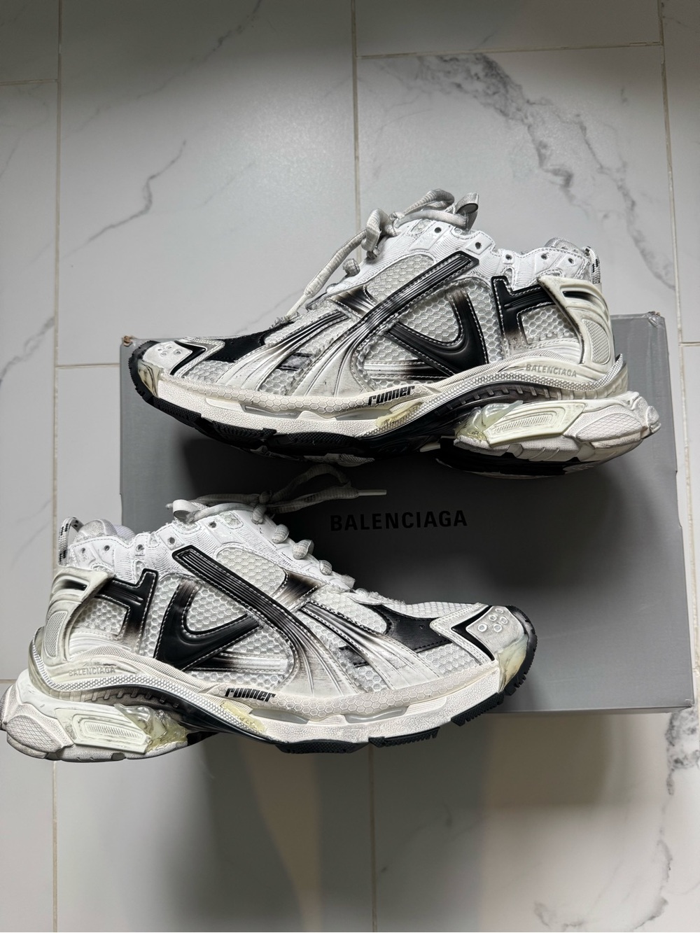 Balenciaga Men's White and Black Track Runner Sneakers